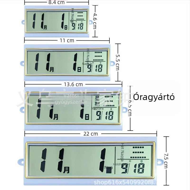 Örök naptár óra elektronikus LCD kijelzővel, kvarc óra, akasztós dekoráció