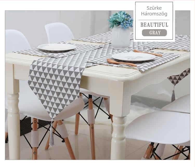 Asztali zászló len- és pamut keverékből, 50% pamut, 50% poliészter, geometriai absztrakt mintázat, modern egyszerű stílus, testreszabható, Ju Meishi