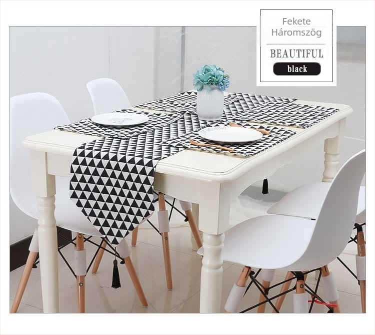 Asztali zászló len- és pamut keverékből, 50% pamut, 50% poliészter, geometriai absztrakt mintázat, modern egyszerű stílus, testreszabható, Ju Meishi