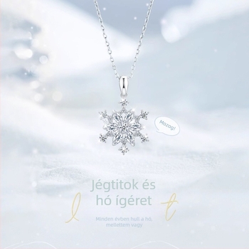 S925 ezüst nyaklánc forgó hópehely medállal, cirkóniával díszített, keresztlánc, hossz 41–50 cm, 2,8 g, női divatékszer