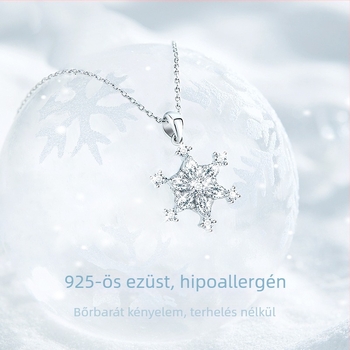 S925 ezüst nyaklánc forgó hópehely medállal, cirkóniával díszített, keresztlánc, hossz 41–50 cm, 2,8 g, női divatékszer