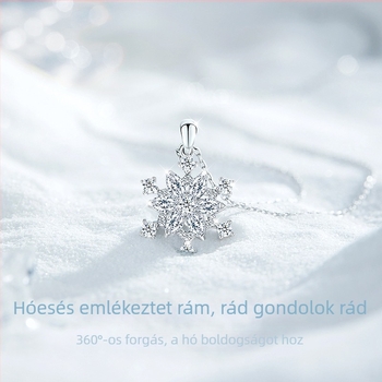 S925 ezüst nyaklánc forgó hópehely medállal, cirkóniával díszített, keresztlánc, hossz 41–50 cm, 2,8 g, női divatékszer