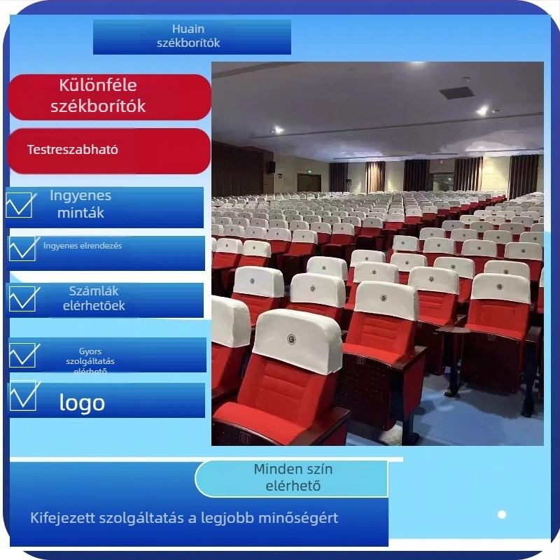 Székfedél, poliészter elasztikus szövet (90% poliészter, 10% spandex), ovális alak, szállodai használatra, egyedi kivitel, üzleti stílus