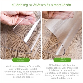 PVC körasztalterítő, átlátszó matt felülettel, vízálló és olajálló, csúszásmentes, mosható, skandináv stílus, egyszínű