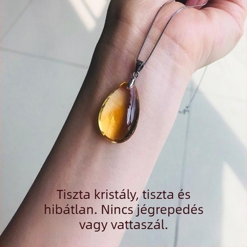 Természetes sárga kristályból készült vízcsepp medál, férfiaknak és nőknek, ezüst lánccal