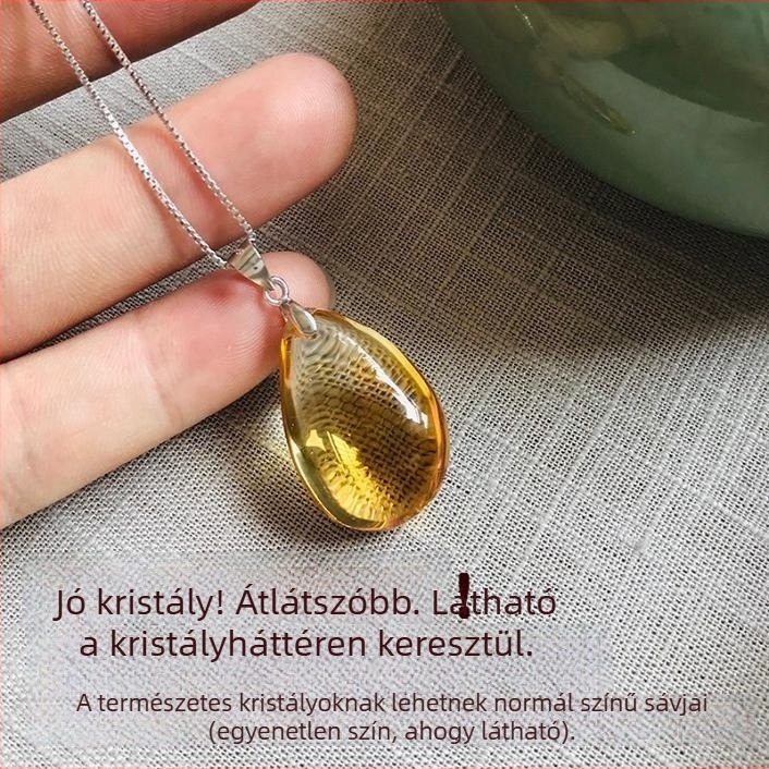 Természetes sárga kristályból készült vízcsepp medál, férfiaknak és nőknek, ezüst lánccal