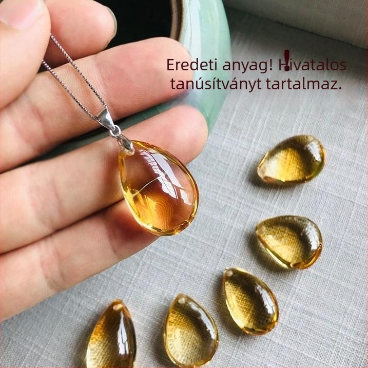 Természetes sárga kristályból készült vízcsepp medál, férfiaknak és nőknek, ezüst lánccal