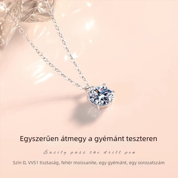 Moissanite nyaklánc 925-ös ezüstből, 1 ct, hatszárnyú beállítás, O-gyűrű lánc, nőknek