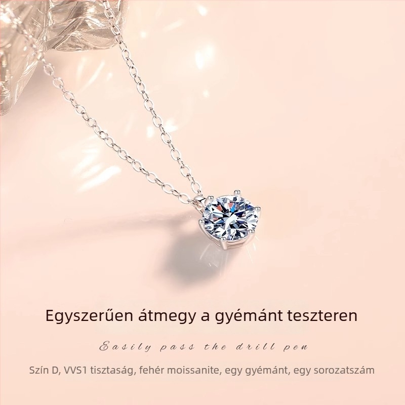 Moissanite nyaklánc 925-ös ezüstből, 1 ct, hatszárnyú beállítás, O-gyűrű lánc, nőknek