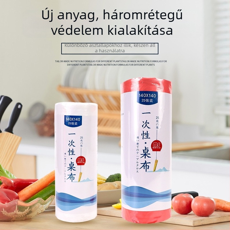 Egyszer használatos asztalterítő rolban, műanyagból (PE), téglalap alakú, 0.7 vastagság, olaj- és folyadékálló