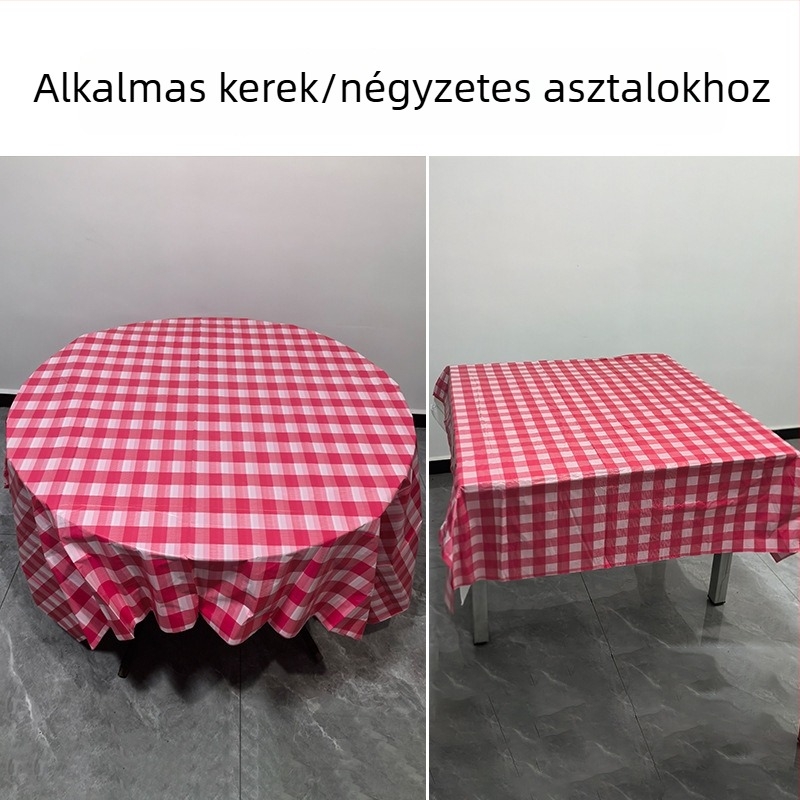 Egyszer használatos műanyag asztalterítő, kör alakú, 0,03 mm, rácsos mintázat, modern egyszerű stílus
