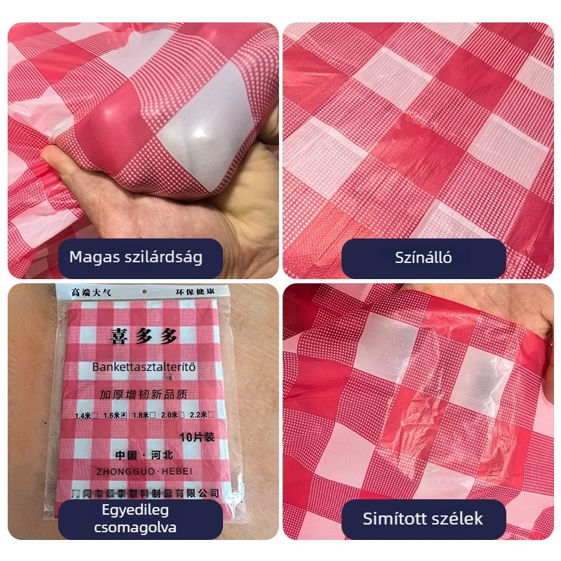 Egyszer használatos műanyag asztalterítő, kör alakú, 0,03 mm, rácsos mintázat, modern egyszerű stílus