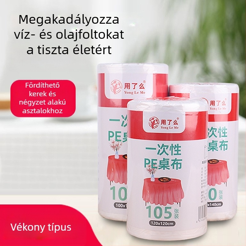 Egyszer használatos műanyag asztalterítő, vízálló és olajálló, vastagított, négyszög/téglalap alakú, szállodák és éttermek számára.