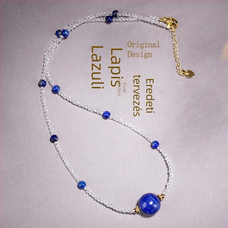 Lapis lazuli nyaklánc, kézzel készült, geometriai forma, kulcscsont-lánc, tél 2024