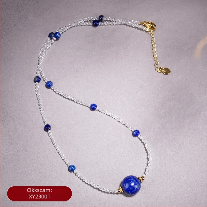 Lapis lazuli nyaklánc, kézzel készült, geometriai forma, kulcscsont-lánc, tél 2024