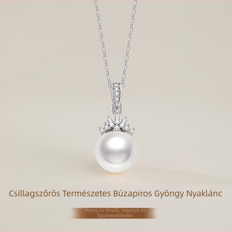 925 ezüst kollektív 925 ezüst nyaklánc természetes édesvízi gyöngyökkel, korona cirkón medállal, kereszt alakú lánc, elektroplattázás, könnyű luxus stílus