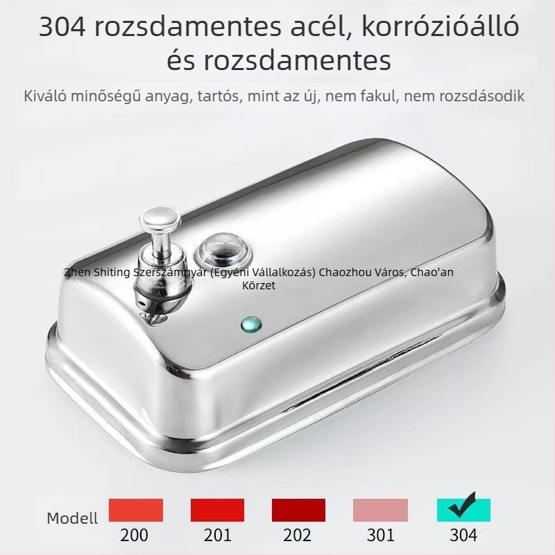 Rozsdamentes acél szappanadagoló, falra szerelhető, kézi nyomásos működés, 304 rozsdamentes acél, fekete szálcsiszolt felület, modern minimalista dizájn