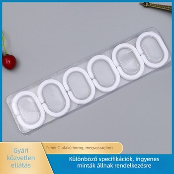 Műanyag C-alakú zuhanyfüggöny horogok, fehér, vastított kivitel, rúdhoz és függönyhöz, modern minimalist design