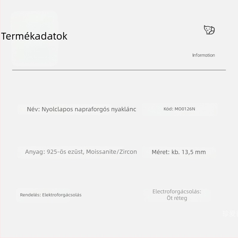 Nyaklánc 925-ös ezüst Moissanittel, nyolclapos napraforgó medállal, O-alakú lánccal, állítható 21–50 cm