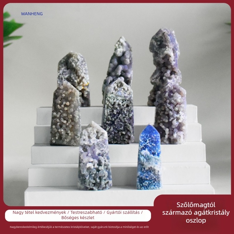 Grape Agate kristálykő oszlop dekoráció, hexagonális prizma, ásványi példány