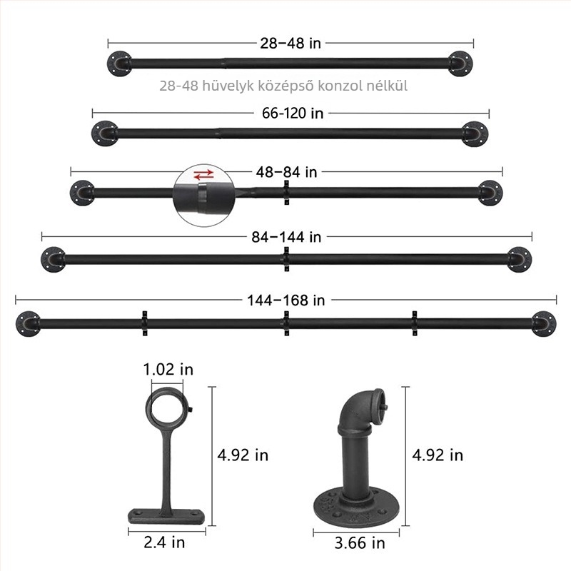 Függönyrúd, modern ipari stílus, nordikus dizájn, testreszabható (Tongmao, szénacél, testreszabás)