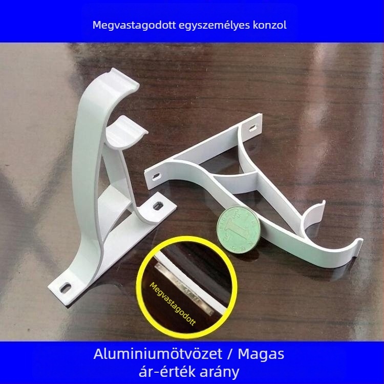 Megvastított alumínium ötvözetű függönytartó falra szerelve, egyrudashoz, modell Regular Universal; tartalmazza a szerelési csavarokat