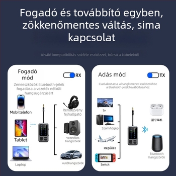 AUX Bluetooth vevő- és adóegység, modell M3, Bluetooth 5.4, AUX interfész, plug-and-play