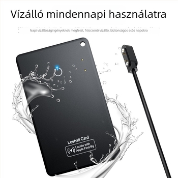 IOS-kártya típusú lokátor mágneses anti-loss funkcióval, a pénztárca és az útlevél számára; globális pontos helymeghatározás, méretek 86×54×2,43 mm, súly 18,2 g