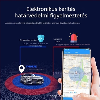 Jármű GPS-nyomkövető X18 5 m-es pontossággal, beépített antenna, tápegység 9-90V, valós idejű térkép, elektronikus kerítésriasztás, trajektória visszajátszás