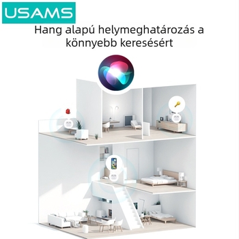 Mini anti-lost eszköz, iOS-kompatibilis, 12–15 m hatótávolság, 230 mAh akkumulátor, 25 g súly, tartalmaz tároló zsebet, PU bőr + ABS