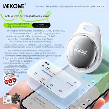 WEKOME WT-D02 Anti-Lost Lokátor iOS-hez – 230 mAh akkumulátor, ABS ház, 7,65 g, USB 2.0 interfész