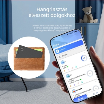 Ultra vékony kártya-nyomkövető készülék GPS-szel, vezeték nélküli töltéssel, vízálló kivitel, kompatibil iOS-sel, Androiddal és HarmonyOS-sel, 120 mAh akkumulátor