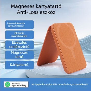 Mágneses kártyatartó lokátor, 50 m hatótáv, 120 mAh akkumulátor, USB-C töltés, iOS-kompatibilis, mágneses telefon- és kártyatartó