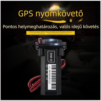 GT02 GPS jármű helymeghatározó, IP67 vízálló, pontosítás 0–5 m, riasztások: rezgés, áramkimaradás, geofence, túl gyors