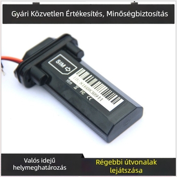 GT02 GPS jármű helymeghatározó, IP67 vízálló, pontosítás 0–5 m, riasztások: rezgés, áramkimaradás, geofence, túl gyors