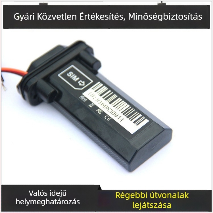 GT02 GPS jármű helymeghatározó, IP67 vízálló, pontosítás 0–5 m, riasztások: rezgés, áramkimaradás, geofence, túl gyors
