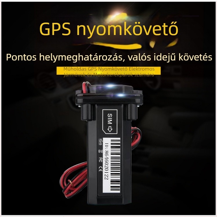 GT02 GPS jármű helymeghatározó, IP67 vízálló, pontosítás 0–5 m, riasztások: rezgés, áramkimaradás, geofence, túl gyors