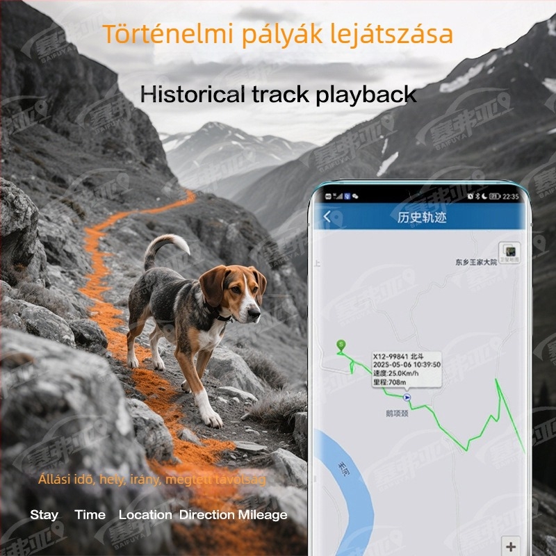 Kutyák GPS nyomkövető | IP65 vízálló | GPS pontosság akár 3 m | Több riasztás: rezgés, SOS, mobilriasztás, geofence, gyorsulási riasztás | Akkumulátor 4000 mAh, akár 25 nap