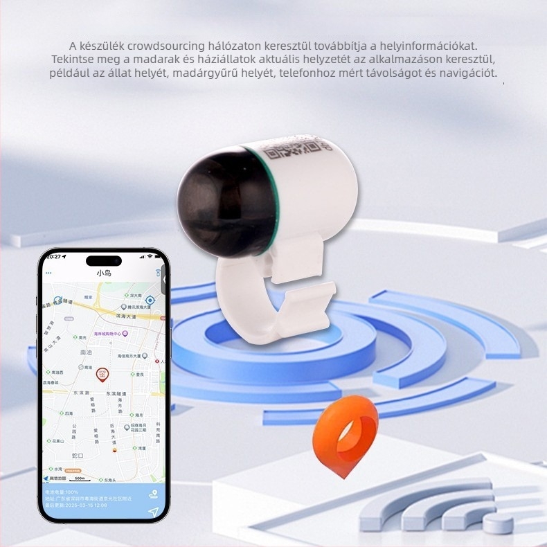 Kis háziállat nyomkövető GPS-szel, elvesztés elleni, 200 m hatótávolság, iOS-kompatibil