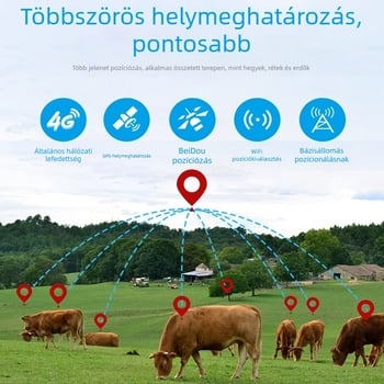 Állatok számára készült GPS nyomkövető – szarvasmarha és juhok, 4G, Beidou + GPS, IP68 vízálló, kerítésriasztás, hosszú akkumulátor-élettartam