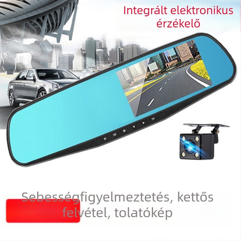 Kétkamerás autós dash cam elő- és hátsó kamerával, éjjellátás, hátrameneti kép, vezeték nélküli parkolásfigyelés