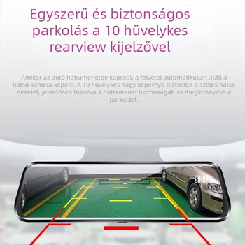 10 hüvelykes kettős lencsés autós dashcam a tolató tükrön, 1080p, 170° látószög, WIFI, TF memóriakártya tárolás