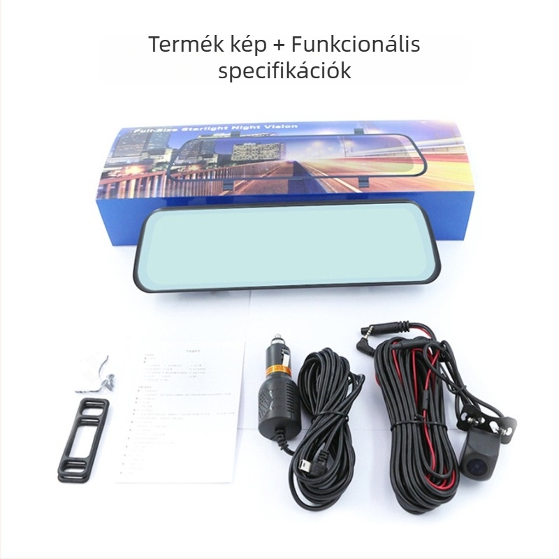 10 hüvelykes kettős lencsés autós dashcam a tolató tükrön, 1080p, 170° látószög, WIFI, TF memóriakártya tárolás
