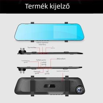 Autó visszapillantó tükör DVR – dupla felvétel előre és hátra, 1080p, 5,5 hüvelykes érintőképernyő, 170° látószög, ciklikus felvétel