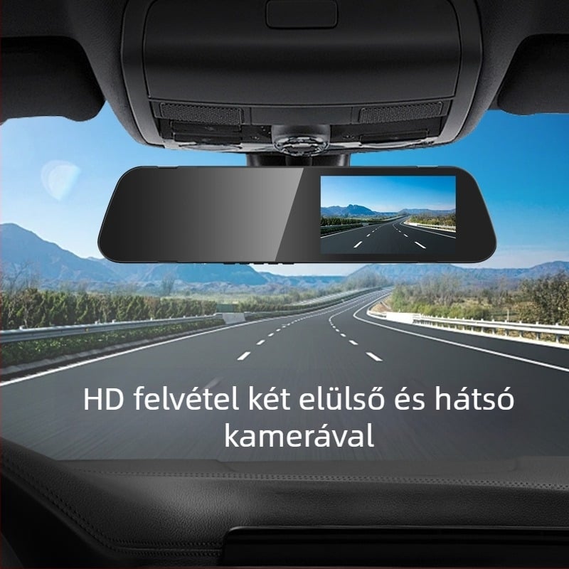 Autó visszapillantó tükör DVR – dupla felvétel előre és hátra, 1080p, 5,5 hüvelykes érintőképernyő, 170° látószög, ciklikus felvétel