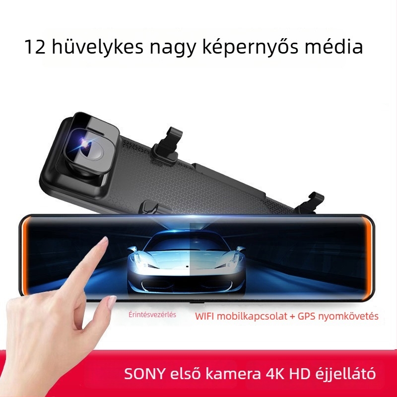 Új 12 hüvelykes autós dash cam kettős lencsével, éjszakai felvétel 2K/4K, Wi-Fi, GPS útvonal nyomkövetés, DVR