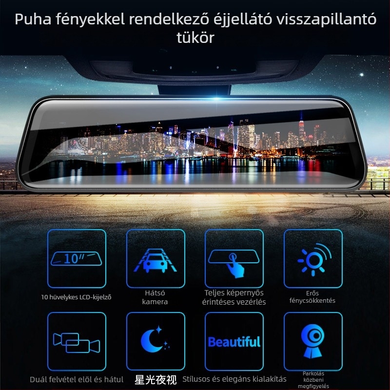 V23 autó dash cam kettős objektívvel, 170° látószög, 12MP felvétel, ciklikus felvétel, éjjellátás