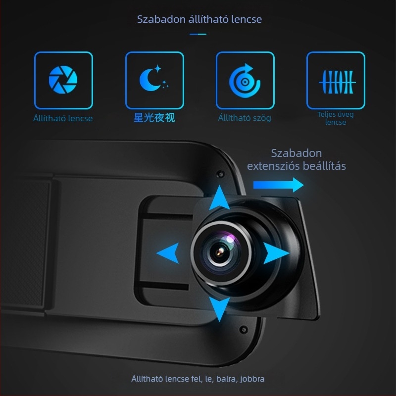 V23 autó dash cam kettős objektívvel, 170° látószög, 12MP felvétel, ciklikus felvétel, éjjellátás