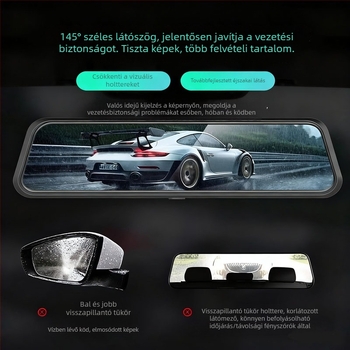 4K csillagfényes éjjellátású, 10 colos tükrös dash cam, kettős felvétellel, továbbfejlesztett éjjellátás