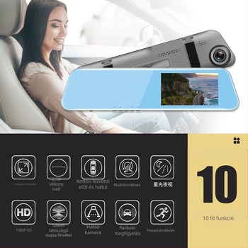 Elülső és hátsó kettős csatornás autós dash cam, 1080p HD éjszakai látás, 140°-os látószög, hurokfelvétel és parkoló mód